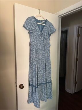 light blue silk maxi dress Jazelle Maxi Dress Blue